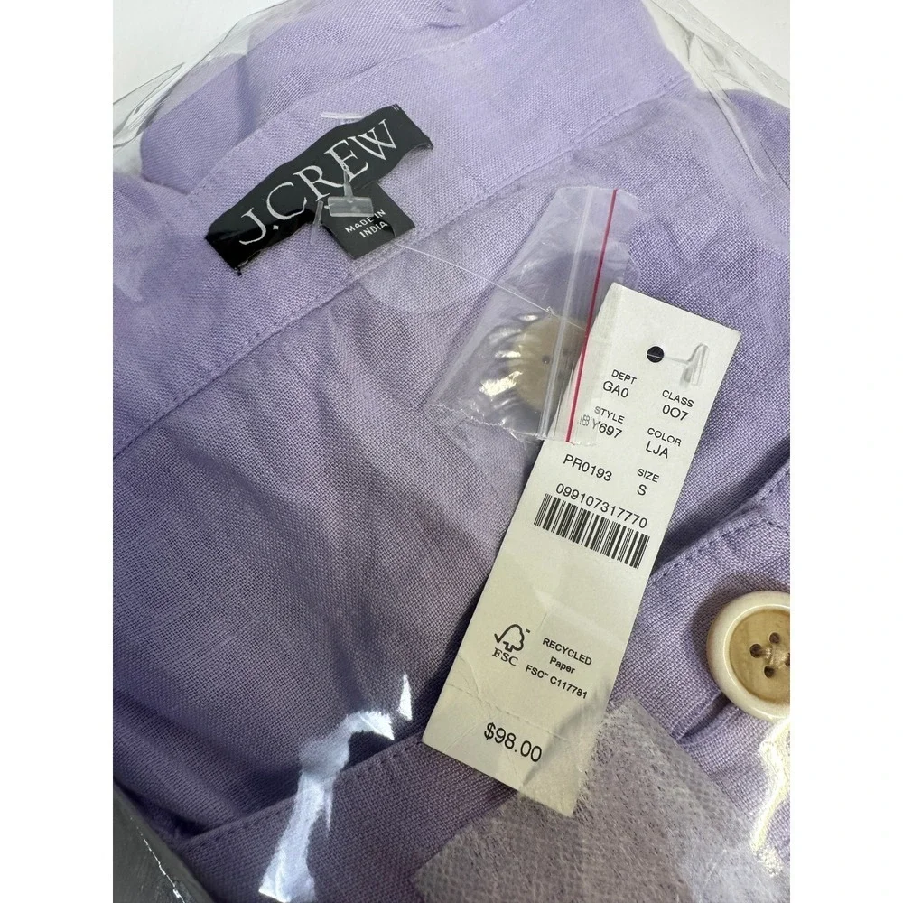 J.‎ Crew Linen Puff Sleeve Square Neck Crop Top Lilac Size S-New-